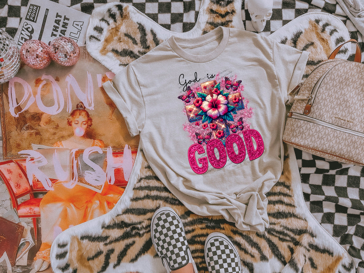 God is good cross with butterflies SEQUIN 22332 DTF transfer