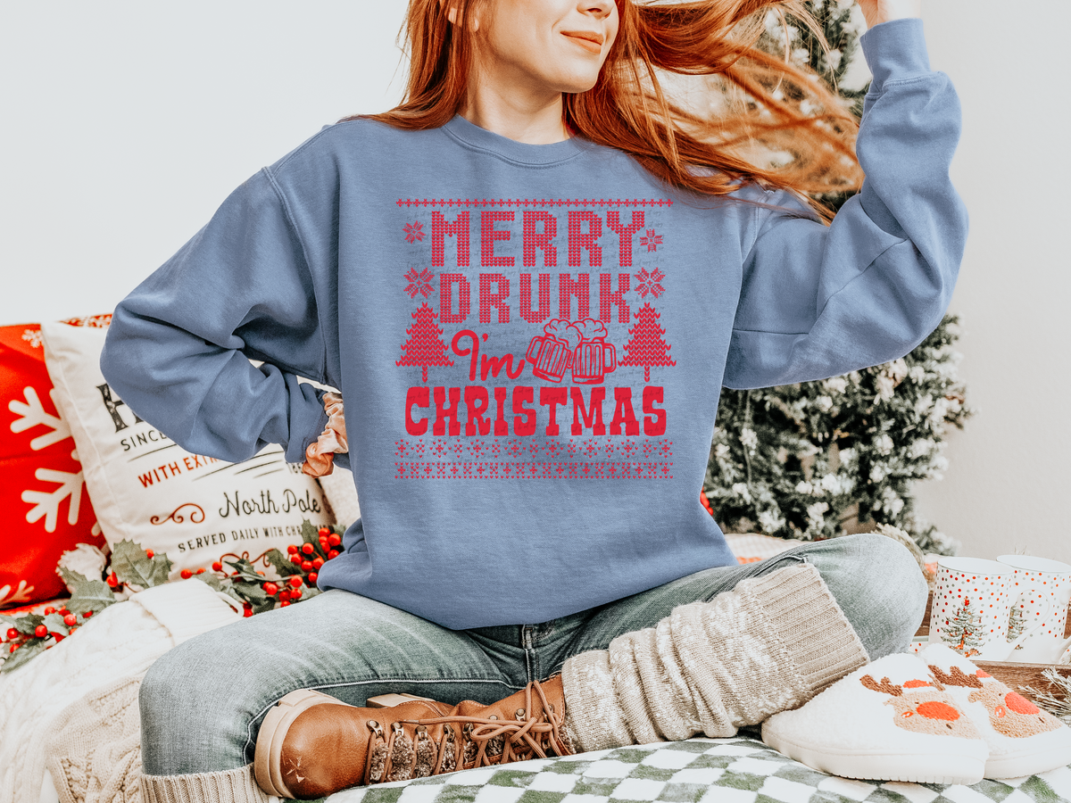 Merry drunk im christmas RED screen print DTF