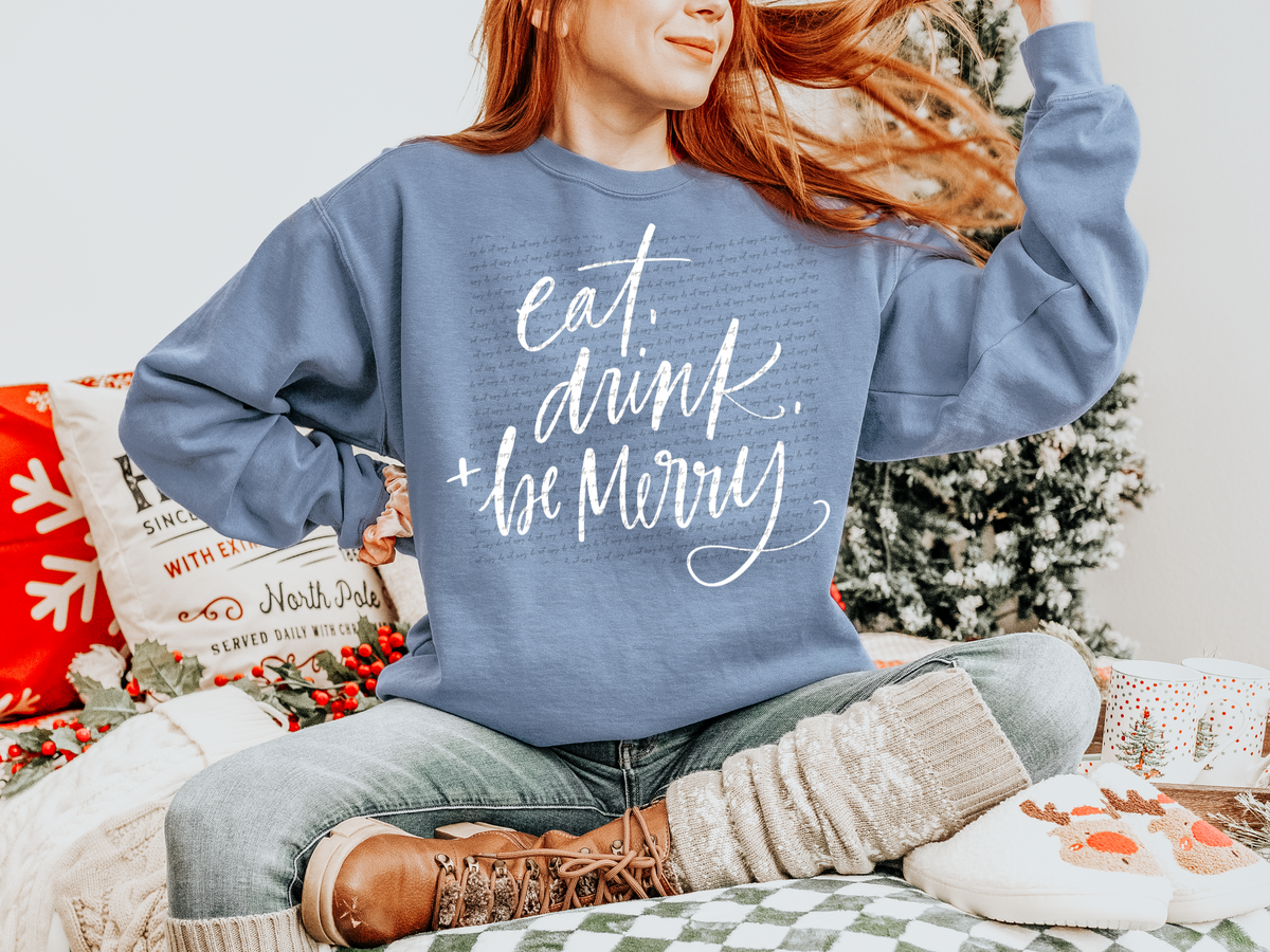 Eat drink be merry WHITE screen print DTF