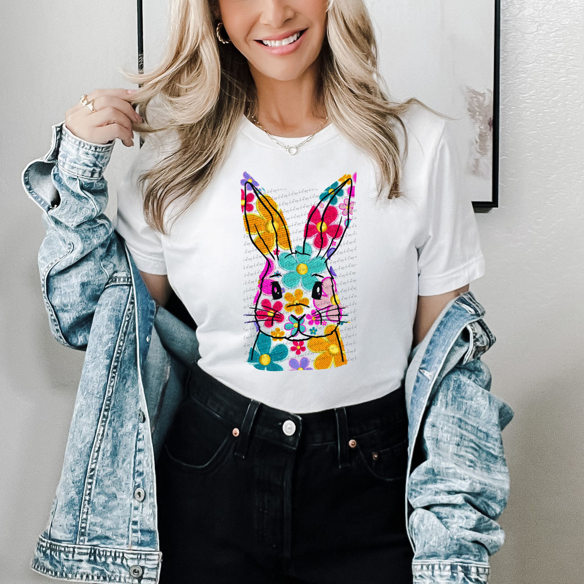 Bright floral bunny 22377 DTF transfer