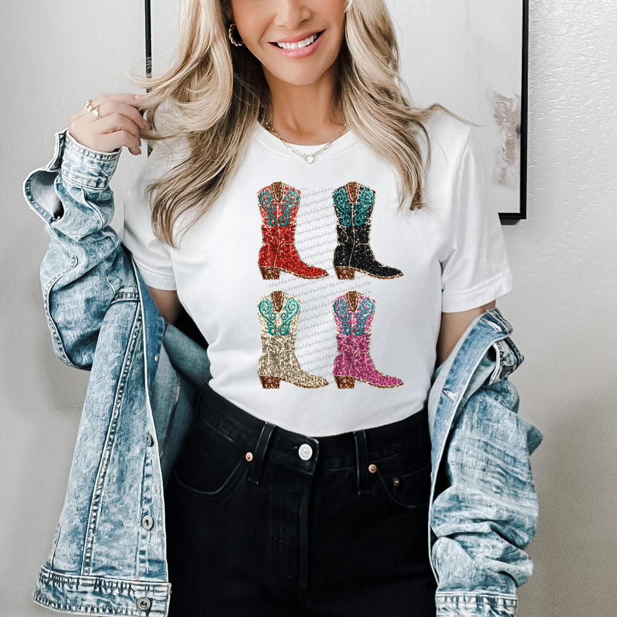 Cowboy boots collage 22378 DTF transfer