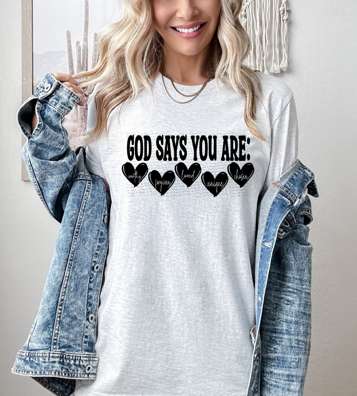God says you are loved HEARTS BLACK 22391 DTF transfer