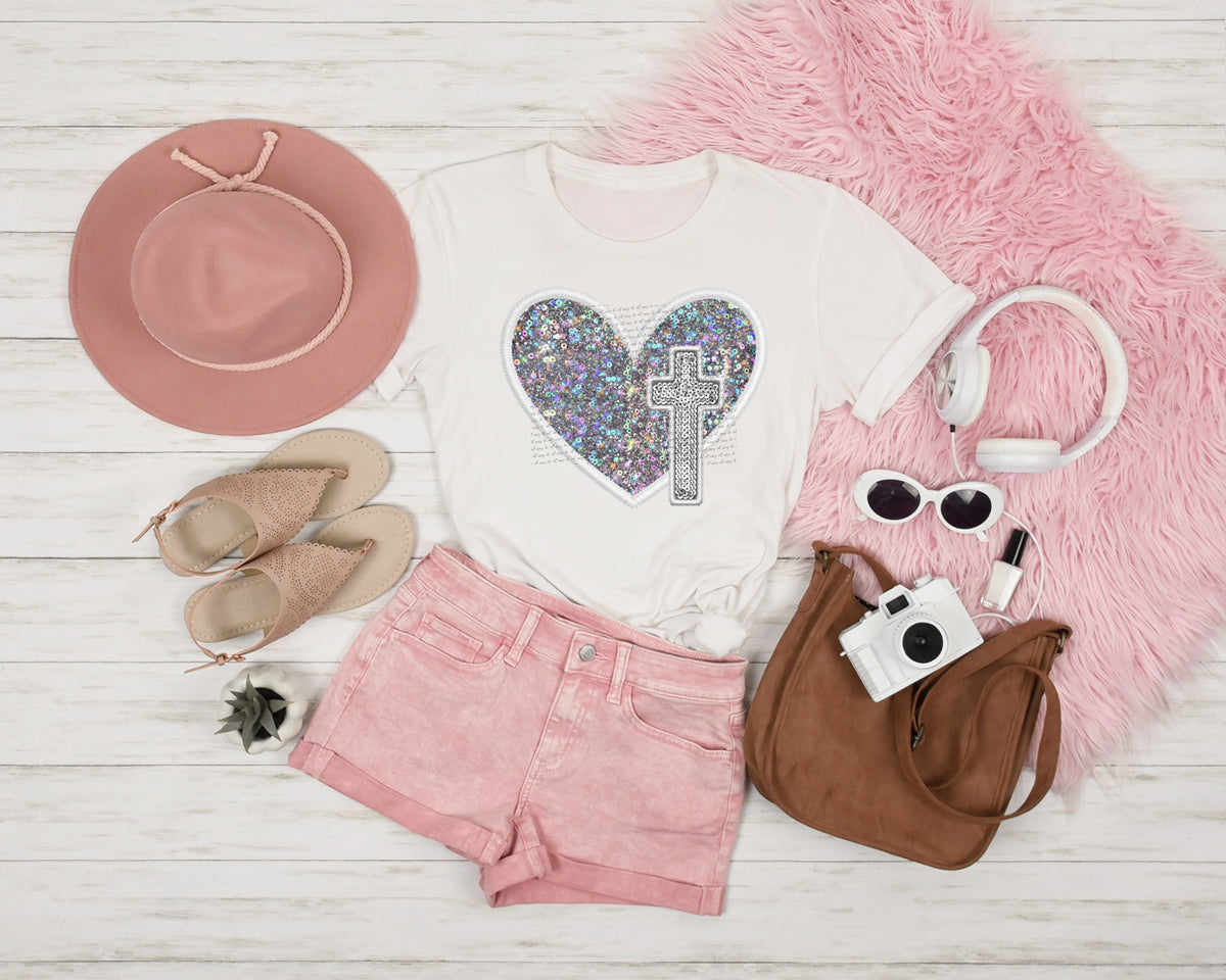 Sequin faux cross SILVER 22418 DTF transfer