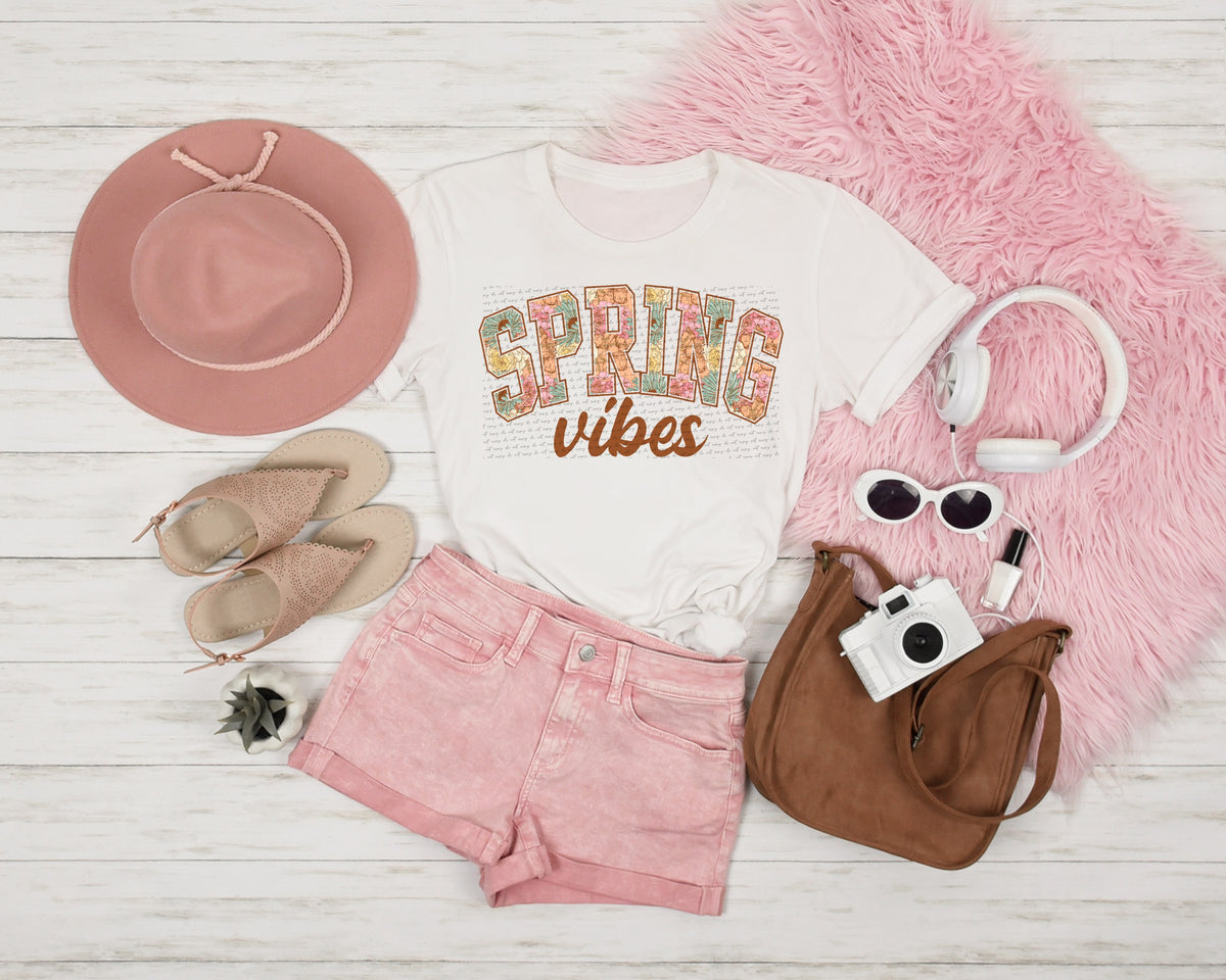 Spring vibes floral filled letters 22361 DTF transfer