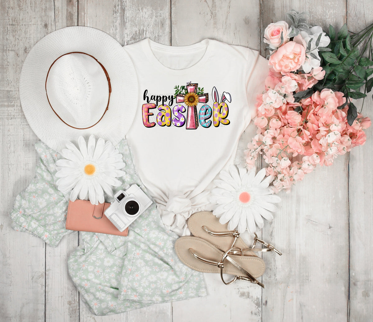 Happy easter with bunny ears 22369 DTF transfer