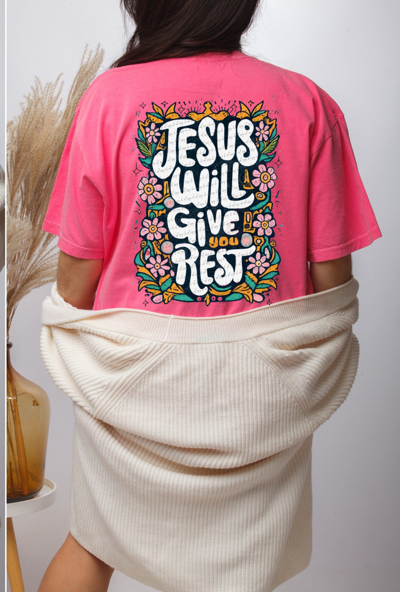 Jesus will give you rest floral back 22406 DTF transfer – Mud & Grace ...