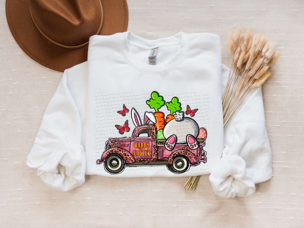 Happy easter truck bunny in back 22440 DTF transfer