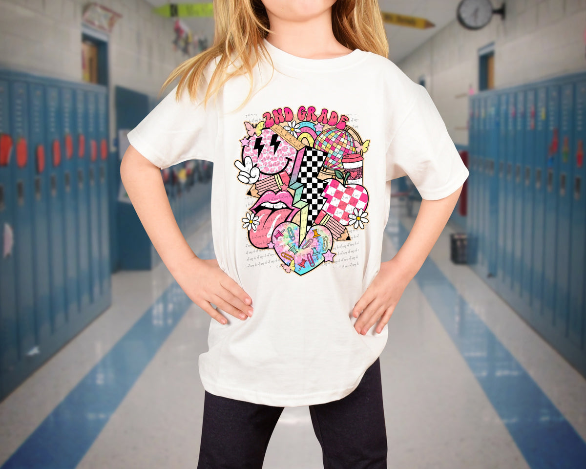 2nd grade pink retro 22533 DTF transfer