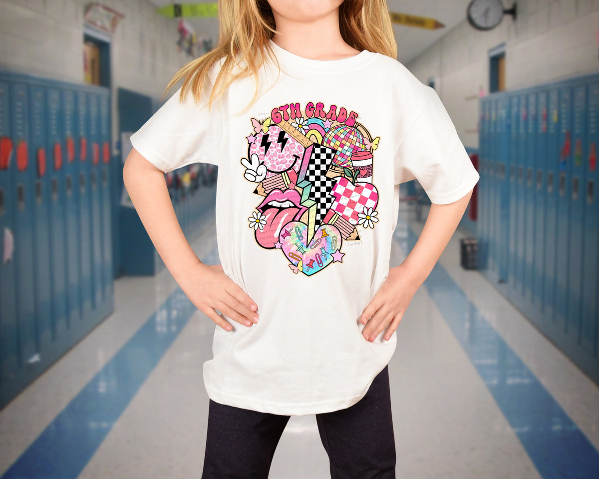 6th grade pink retro 22538 DTF transfer