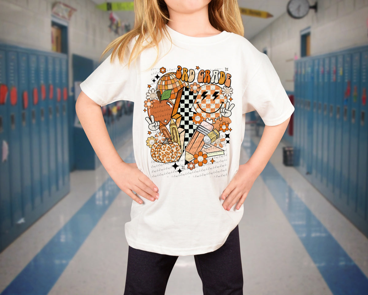 3rd grade orange retro 22525 DTF transfer