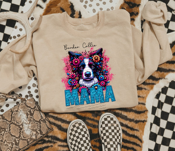 Border collie mama black and white SEQUIN 22476 DTF transfer