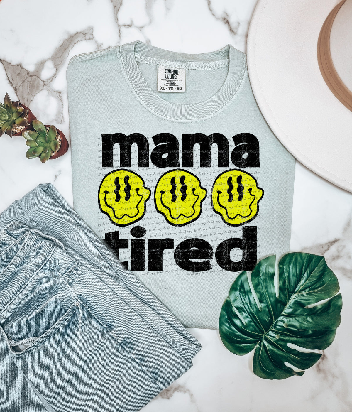 Mama tired yellow smiley 22559 DTF transfer