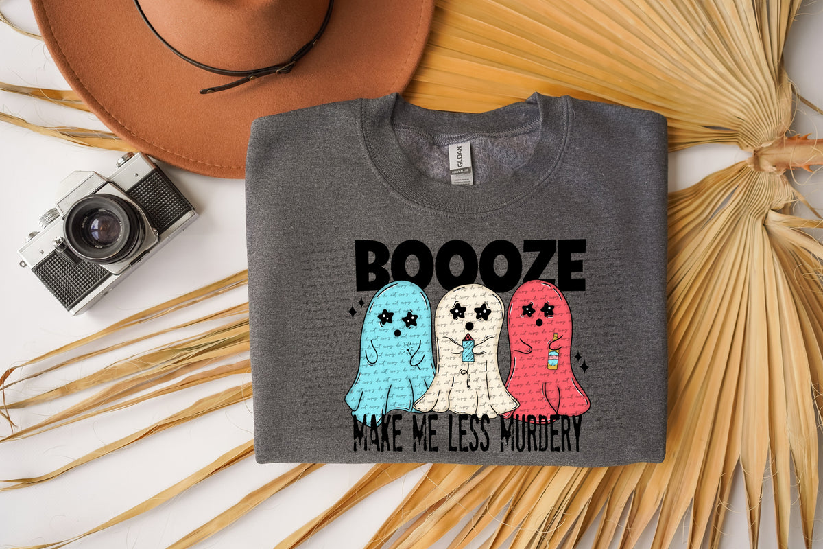 Booooze make me less murdery red white blue ghosts 22566 DTF transfer