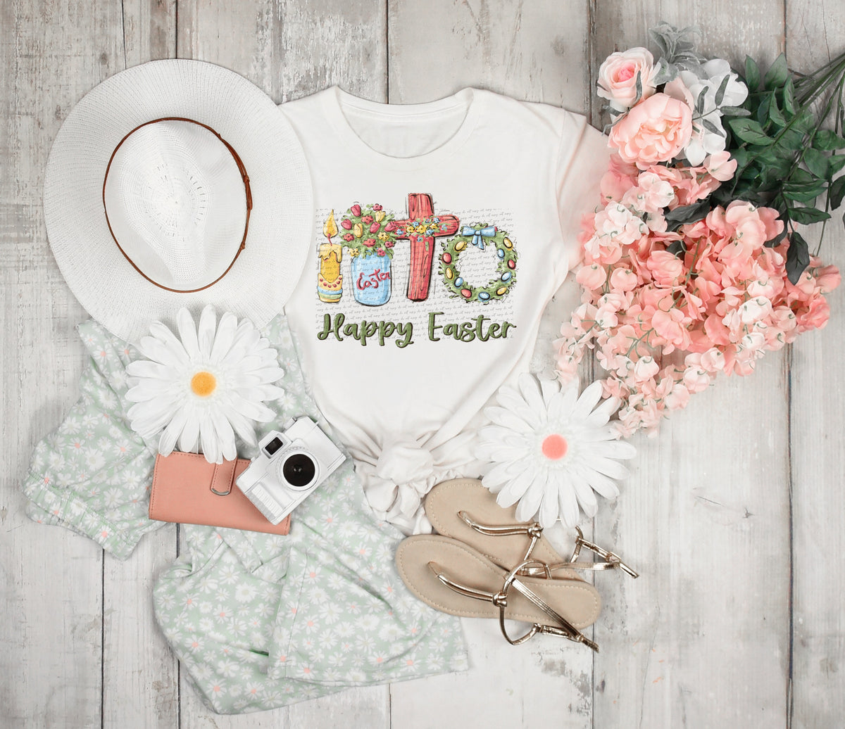 Happy easter candle bouquet cross wreath 22637 DTF transfer