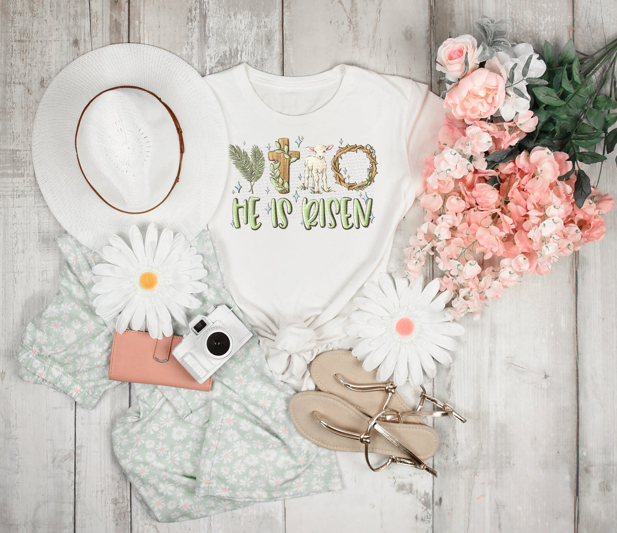 Vintage he is risen (palm leaves, cross, lamb, crown) 22636 DTF transfer