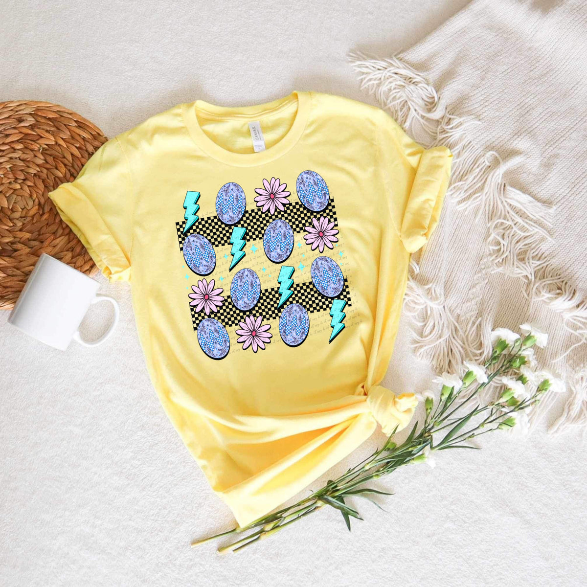 Egg, flower and lightening bolt collage PURPLE 22687 DTF transfer