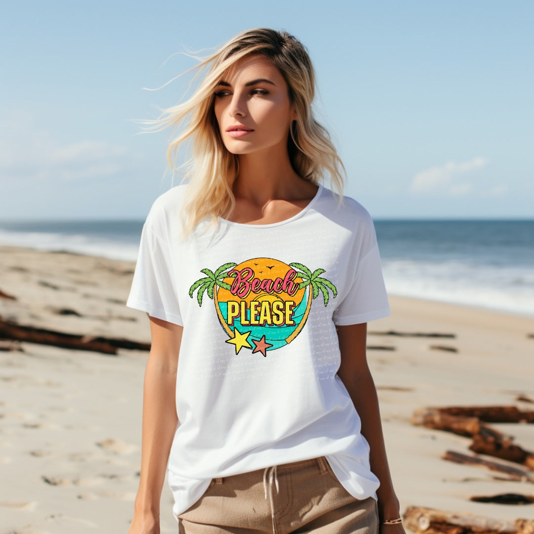 Beach please circle beach scene palm trees 22718 DTF transfer