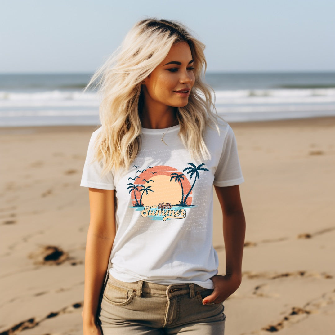 Hello summer beach scene 22766 DTF transfer