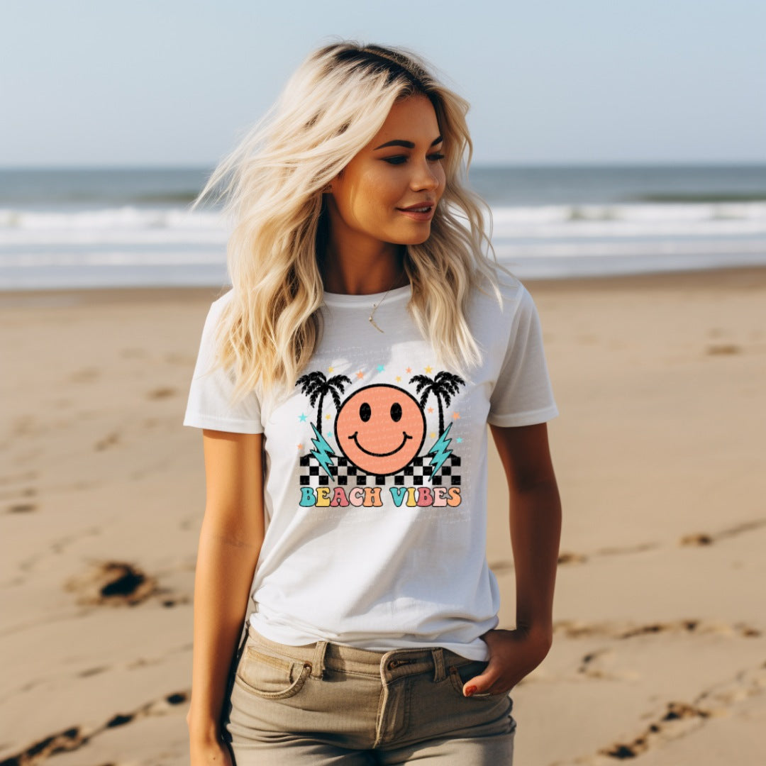 Beach vibes smiley checkered 22762 DTF transfer