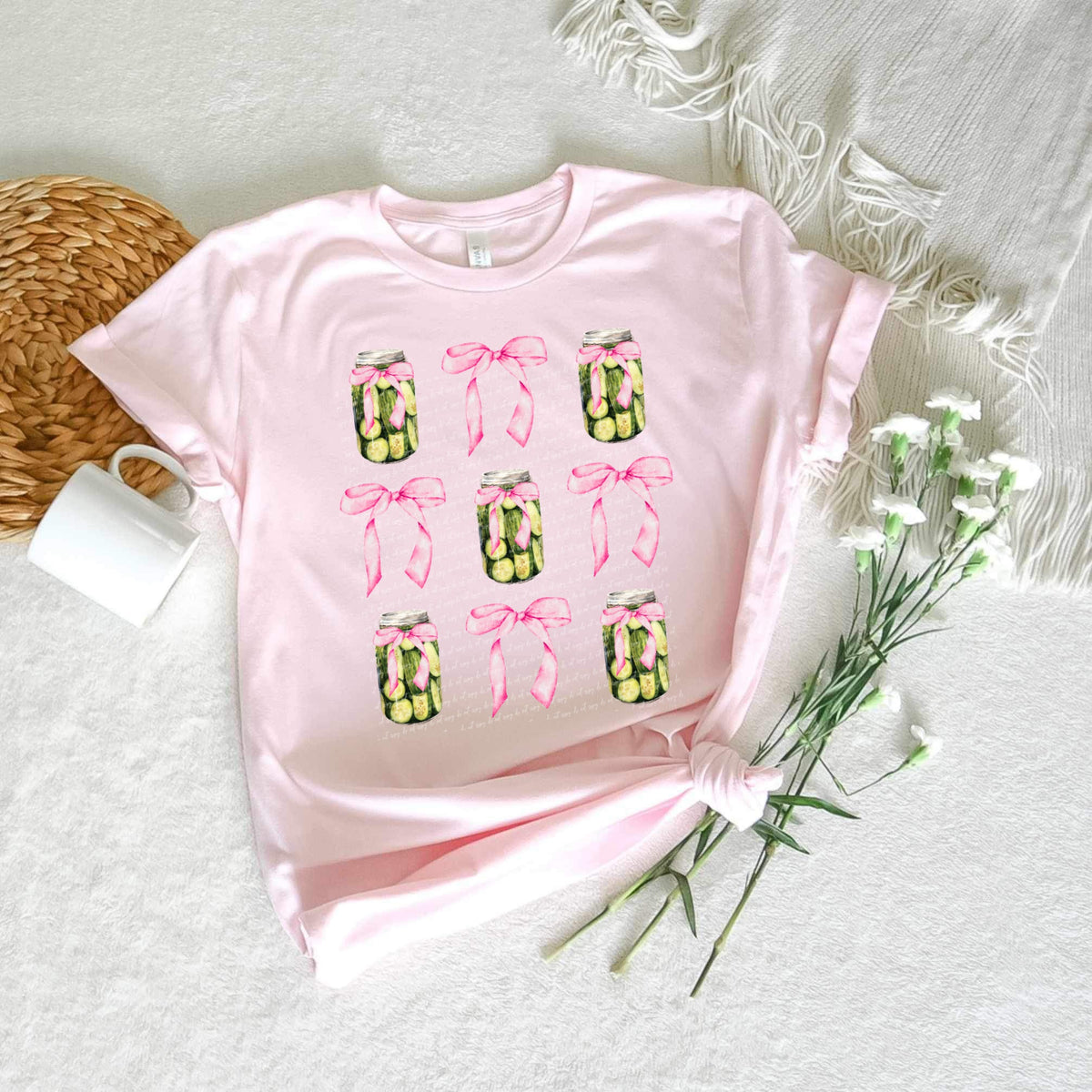 Sliced Pickles and bows collage 22778 DTF transfer