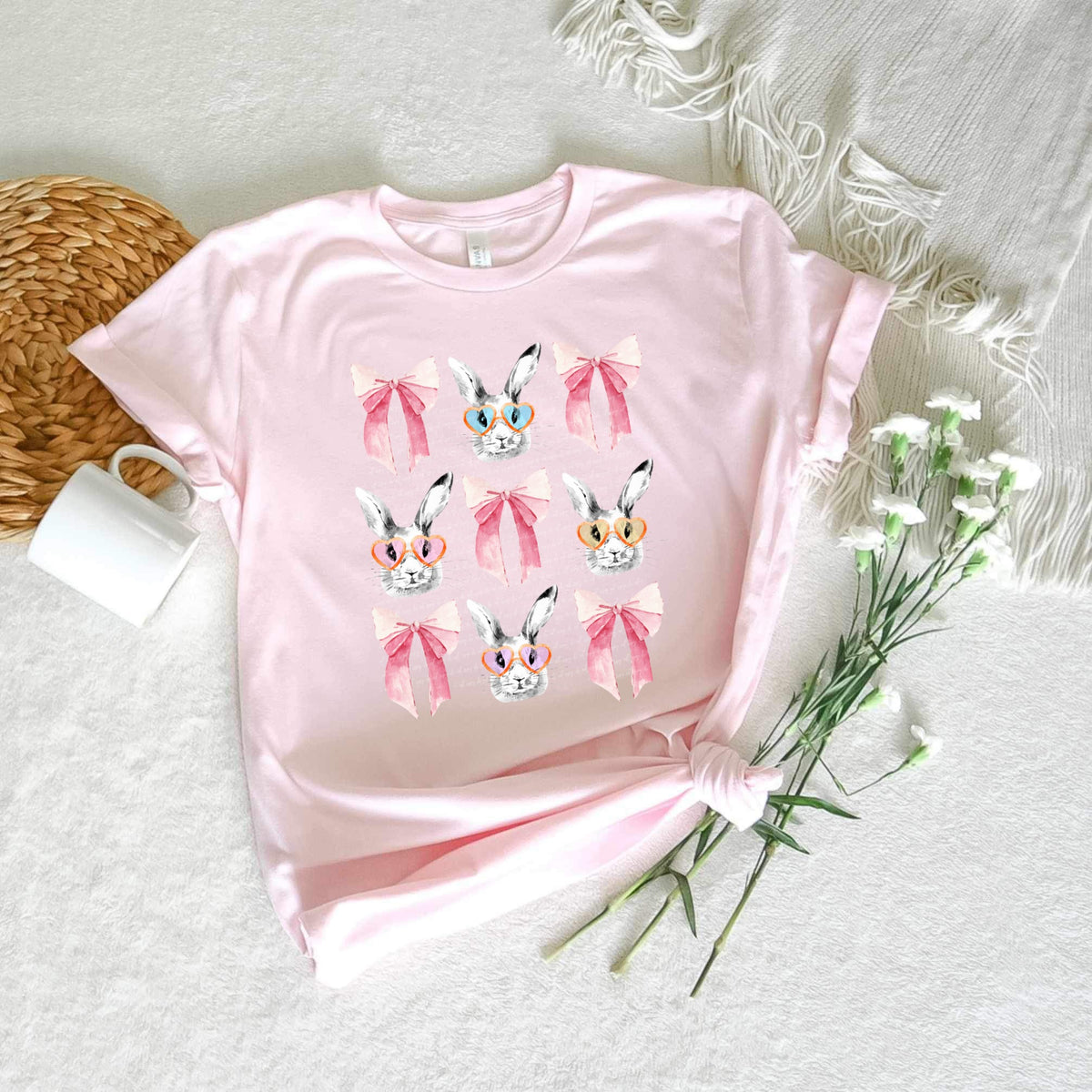 Bunnies with heart glasses and bow collage 22781 DTF transfer