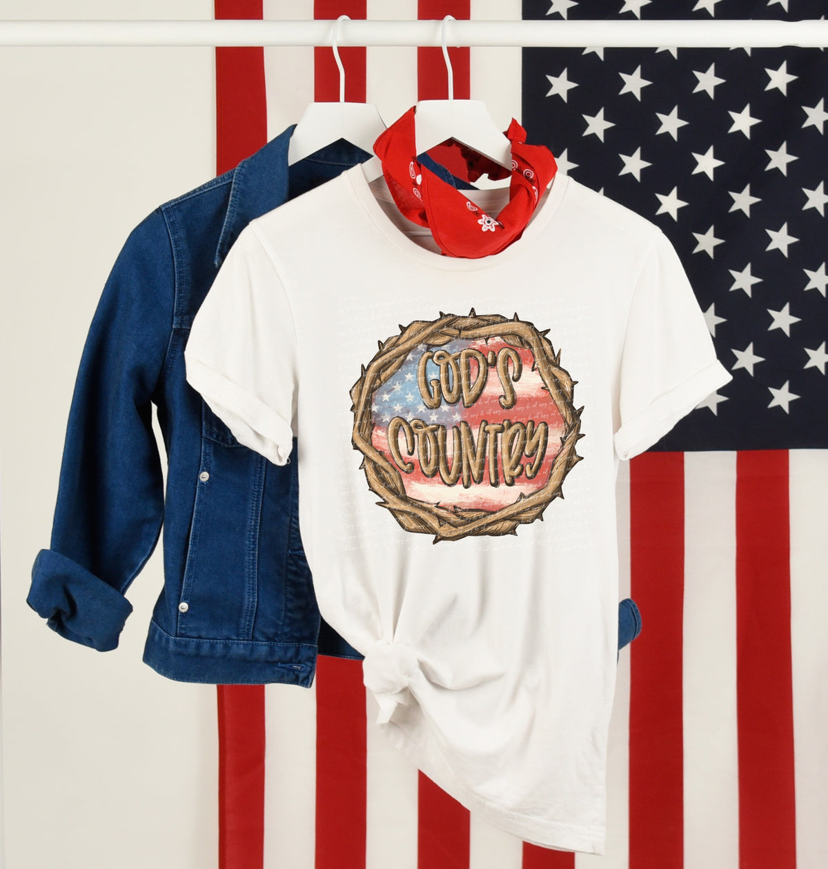 Gods country crown of thorns flag inside 22838 DTF transfer