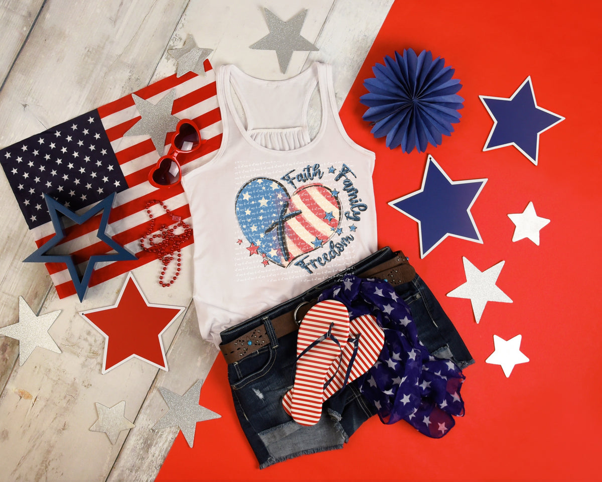 Faith family freedom american heart and cross 22826 DTF transfer