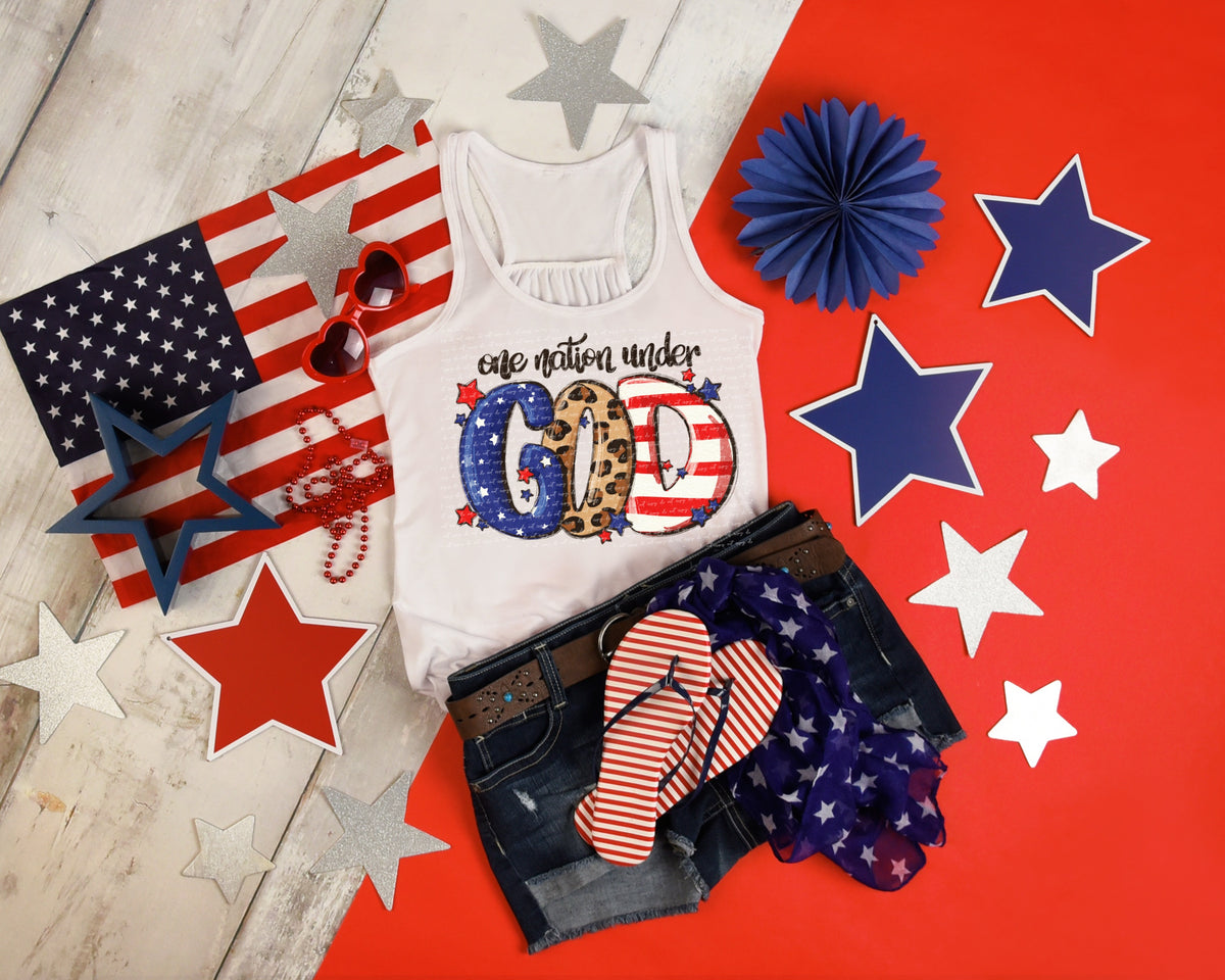 One nation under God red white blue LEOPARD 22825 DTF transfer