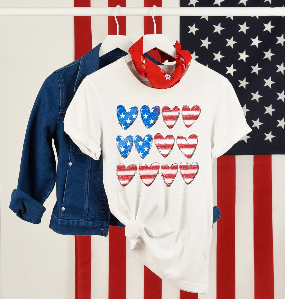 Red white blue heart collage  22822 DTF transfer