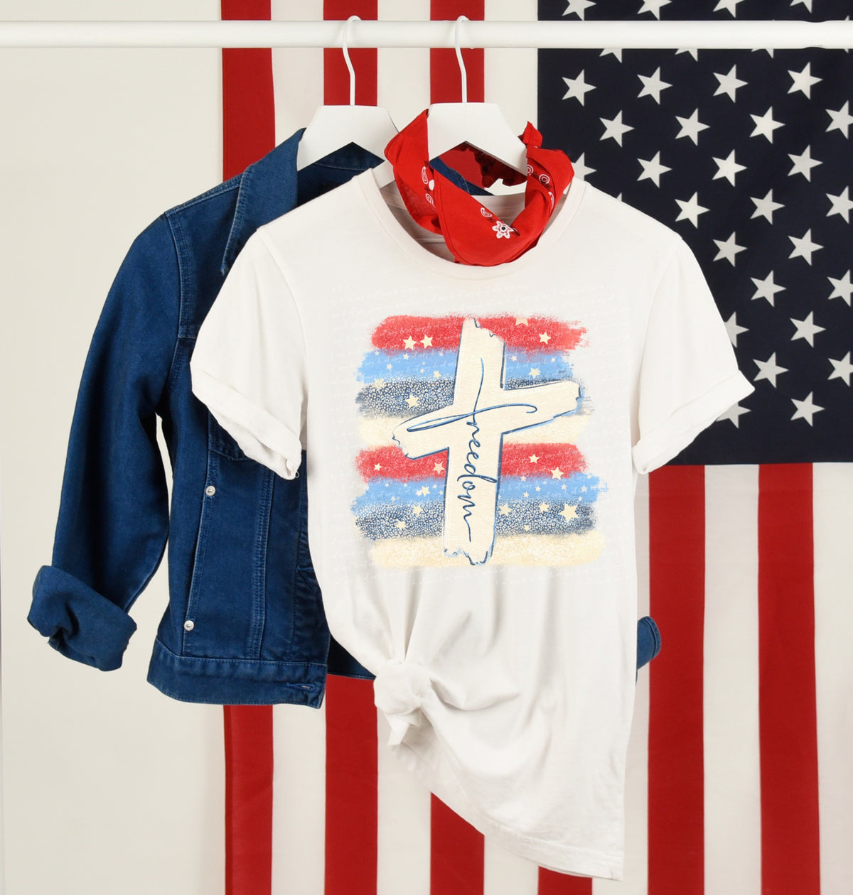 Freedom cross brushstroke red white blue  22821 DTF transfer