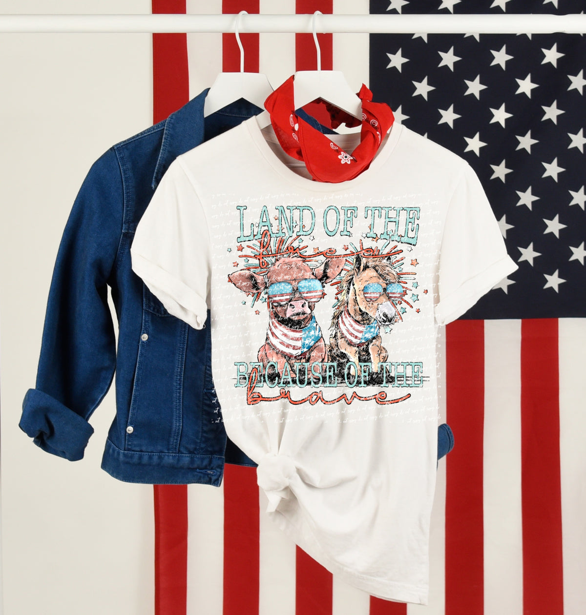 Land of the free because of the brave cow horse 22818 DTF transfer