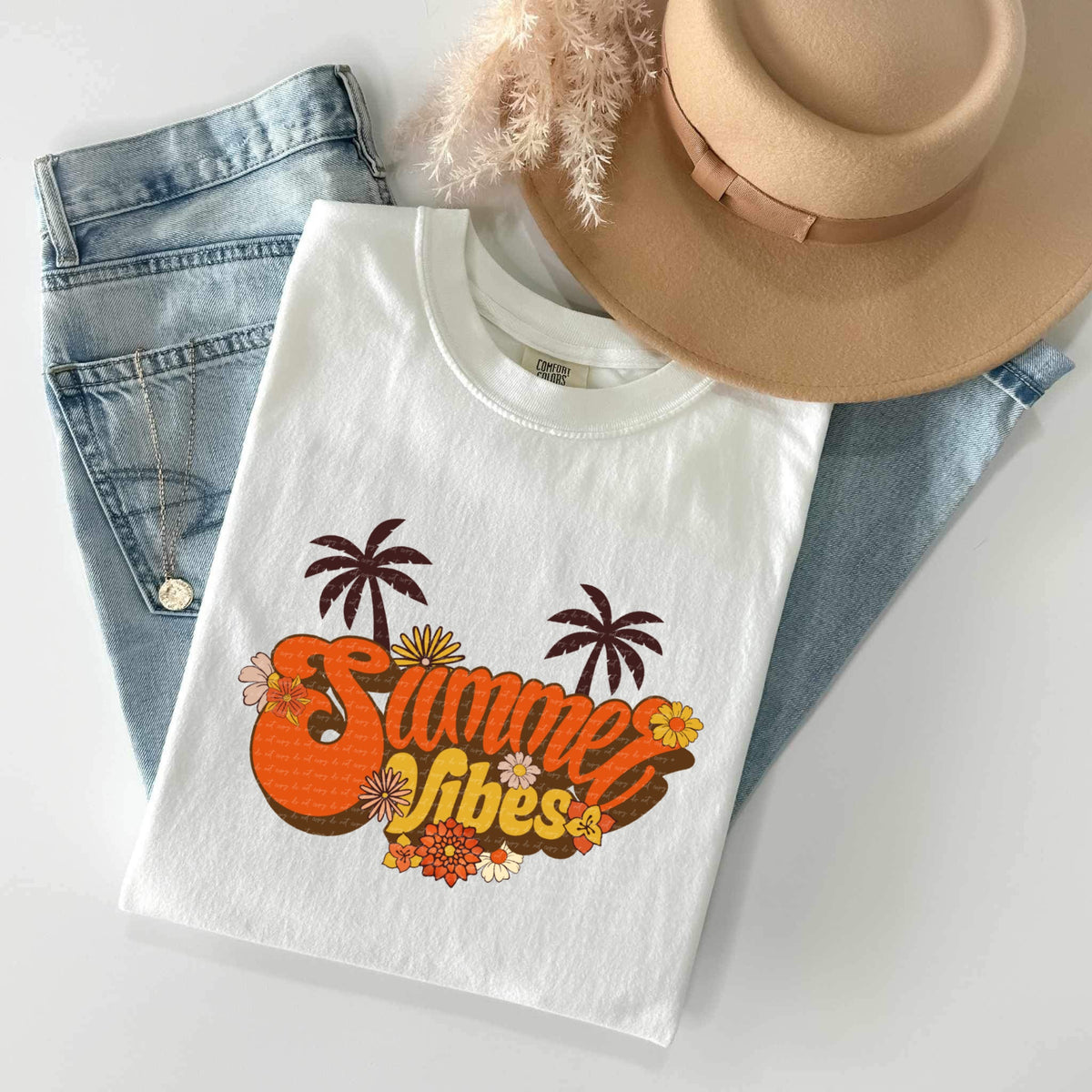 Summer vibes orange retro palm trees  22916 DTF transfer