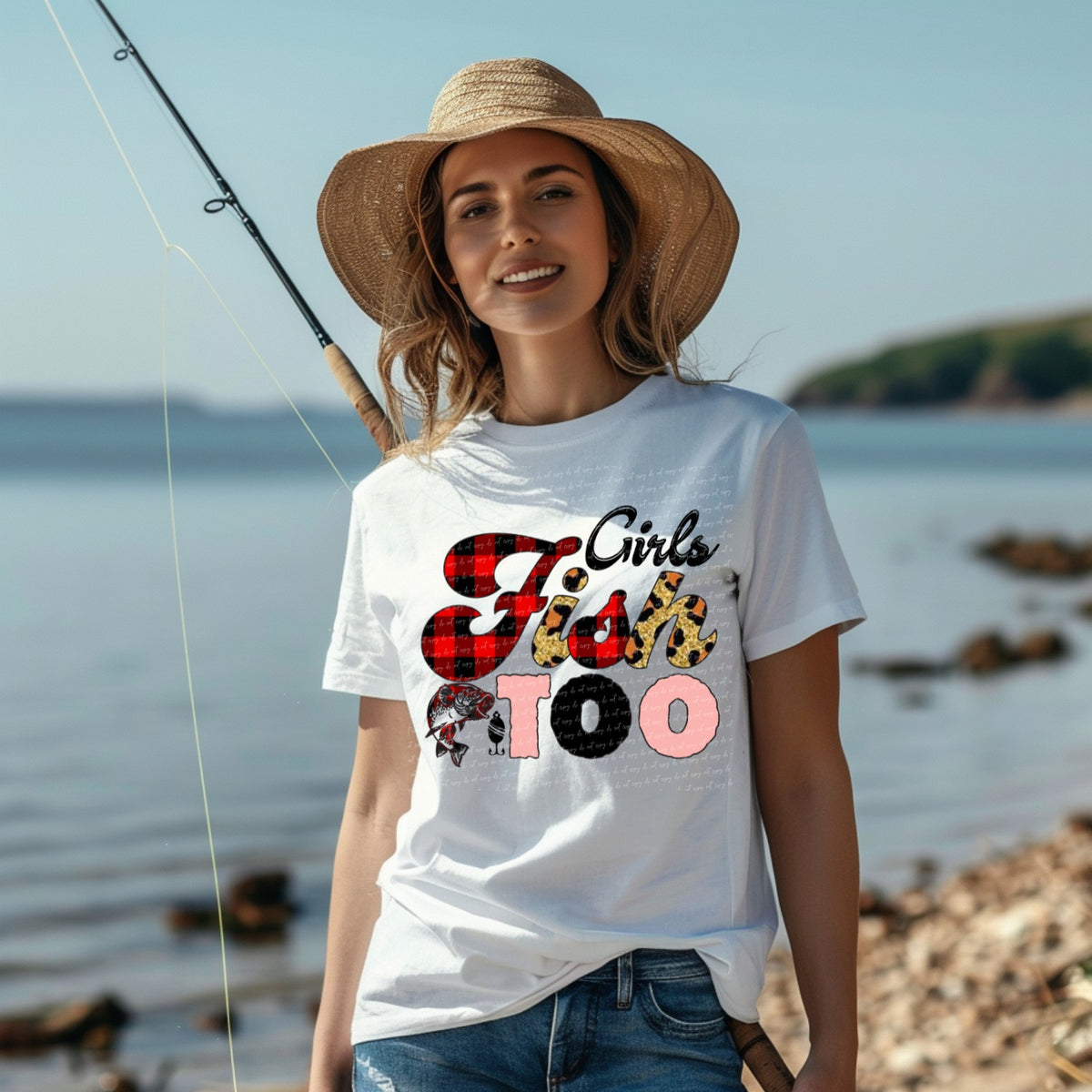 Girls fish too plaid leopard 22939 DTF transfer