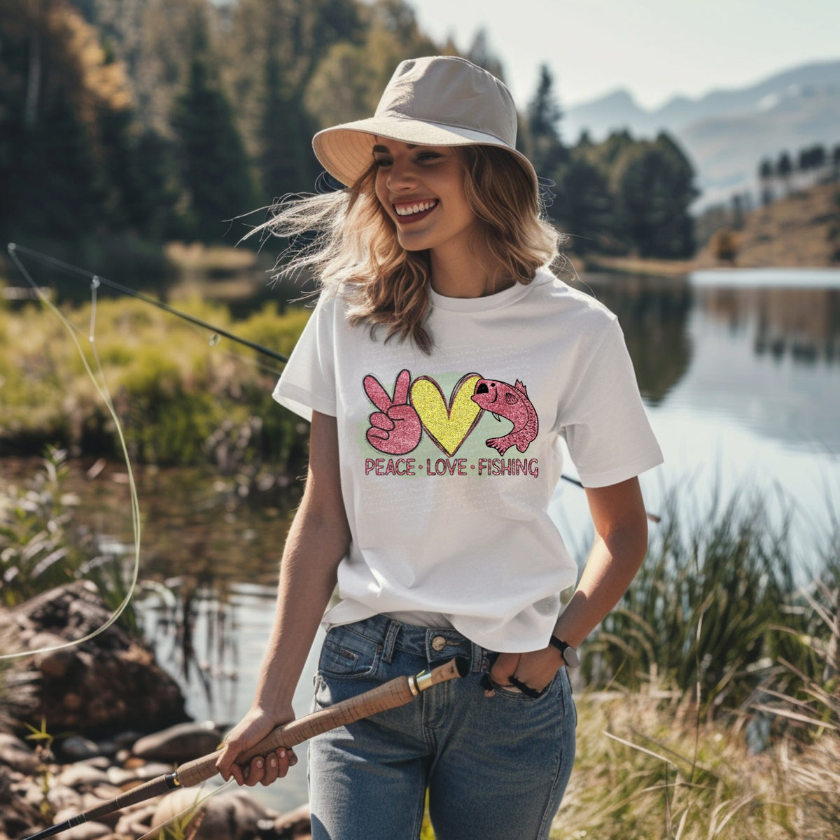 Peace love fish pink glitter 22924 DTF transfer