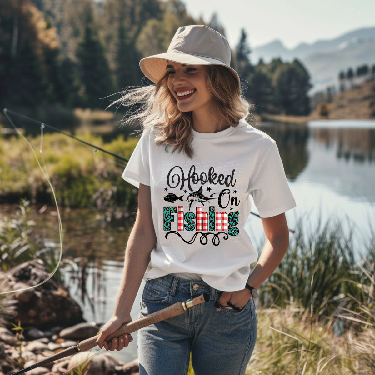 Hooked on fishing leopard plaid  22926 DTF transfer