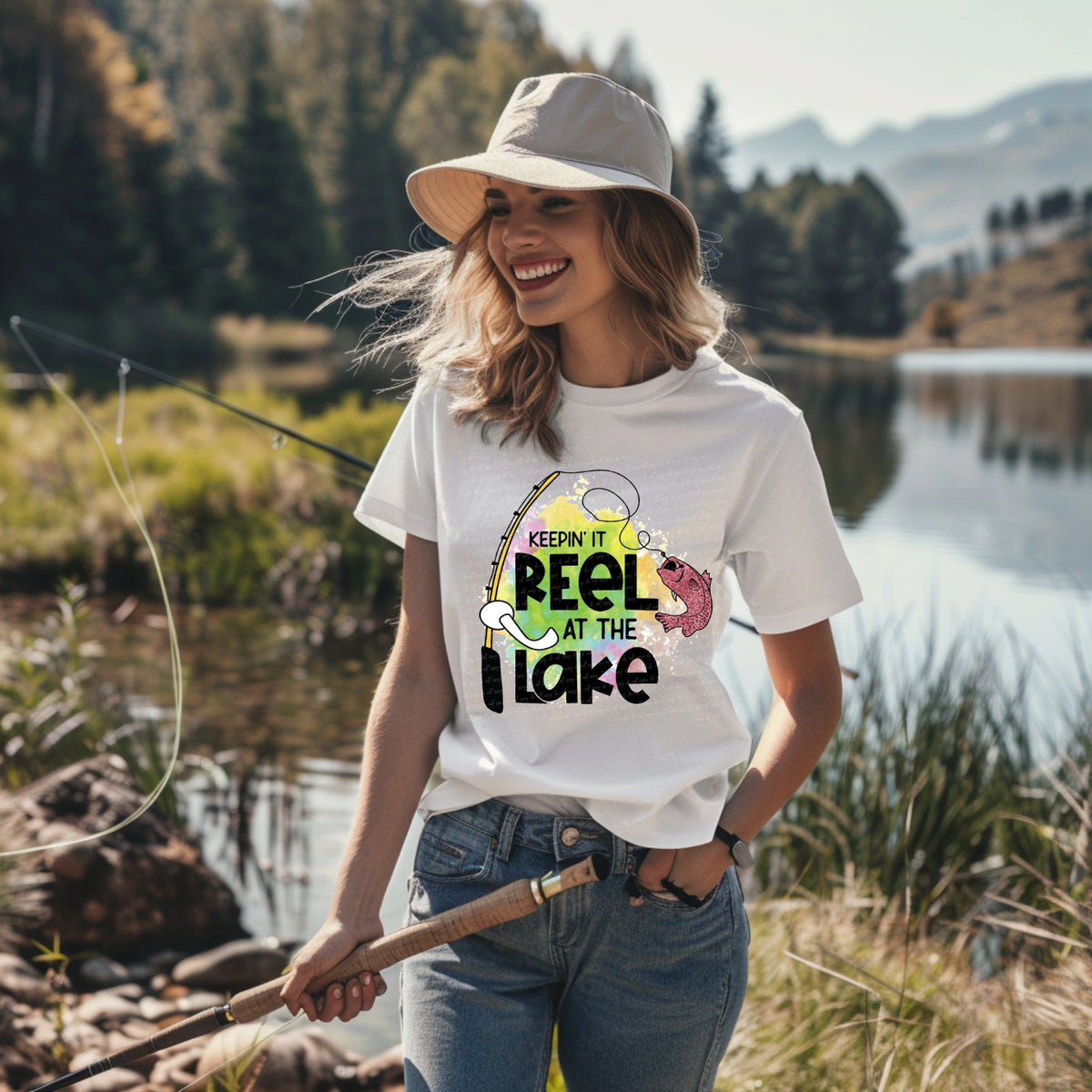 Keepin it reel at the lake pink glitter fish 22927 DTF transfer