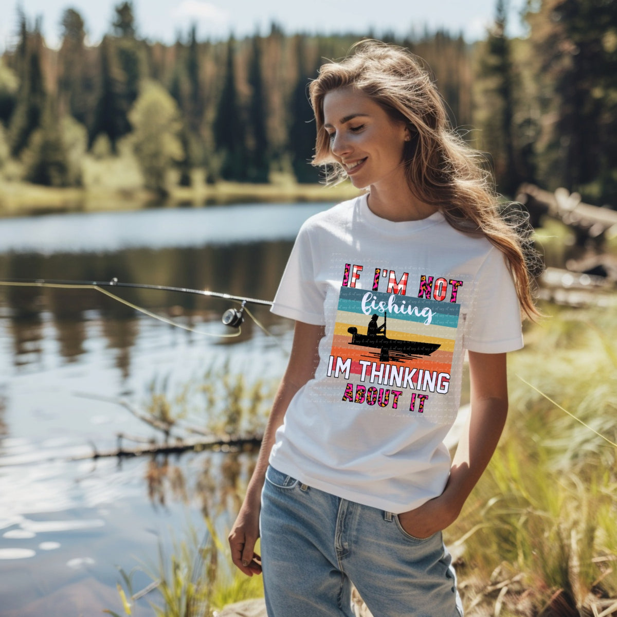 If im not fishing im think about it leopard plaid 22928 DTF transfer