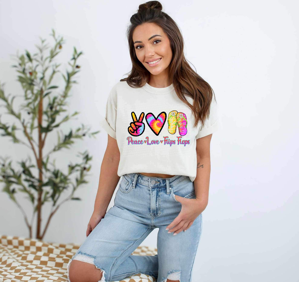 Peace love flip flops tie dye 28027 DTF transfer