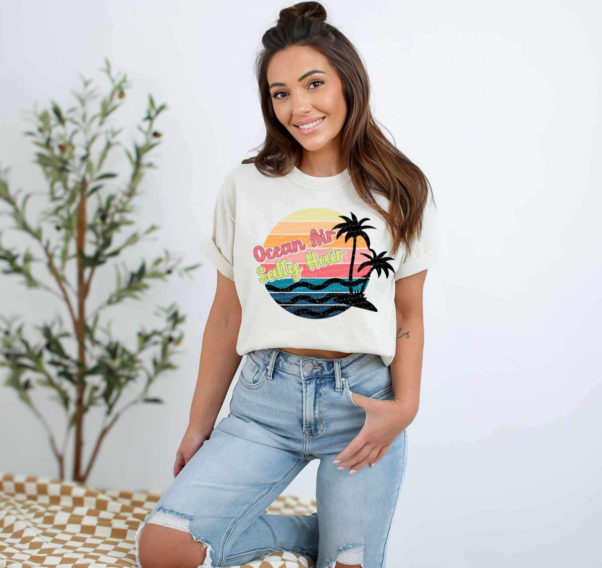 Ocean air salty hair palm trees  28033 DTF transfer