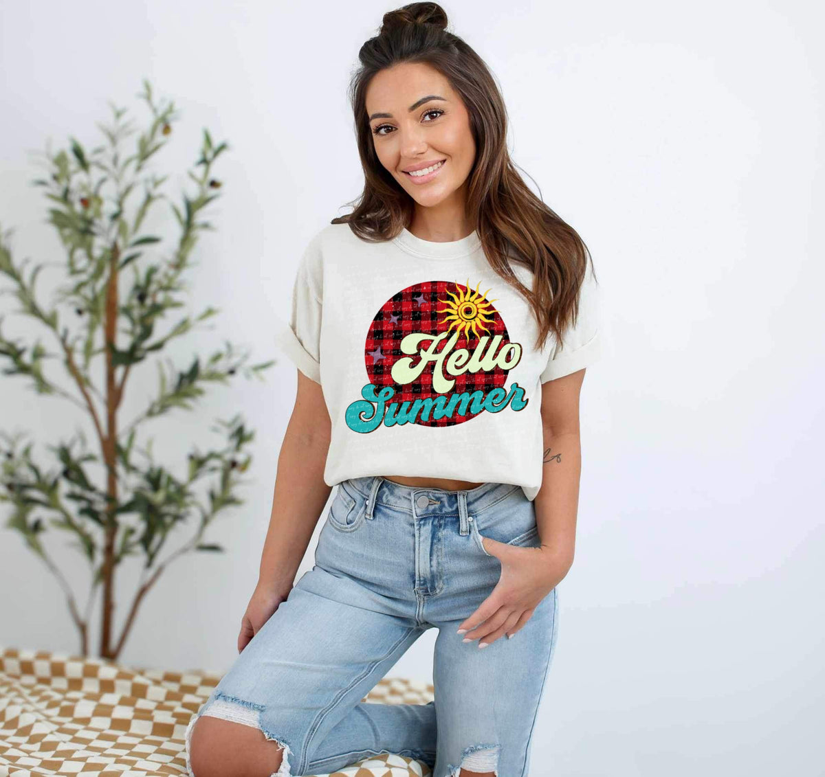 Hello summer plaid circle 28034 DTF transfer