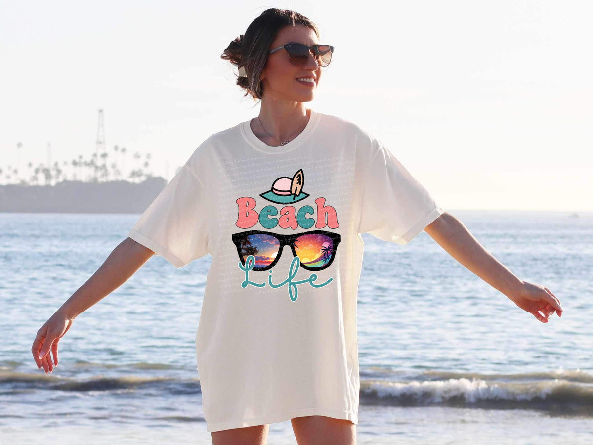 Beach life tie dye scene in glasses 28036 DTF transfer