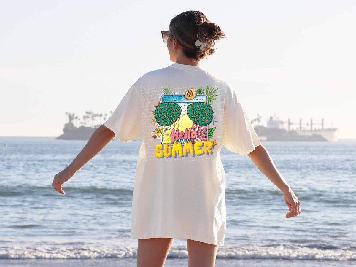 Hello summer green leopard glasses  28014 DTF transfer