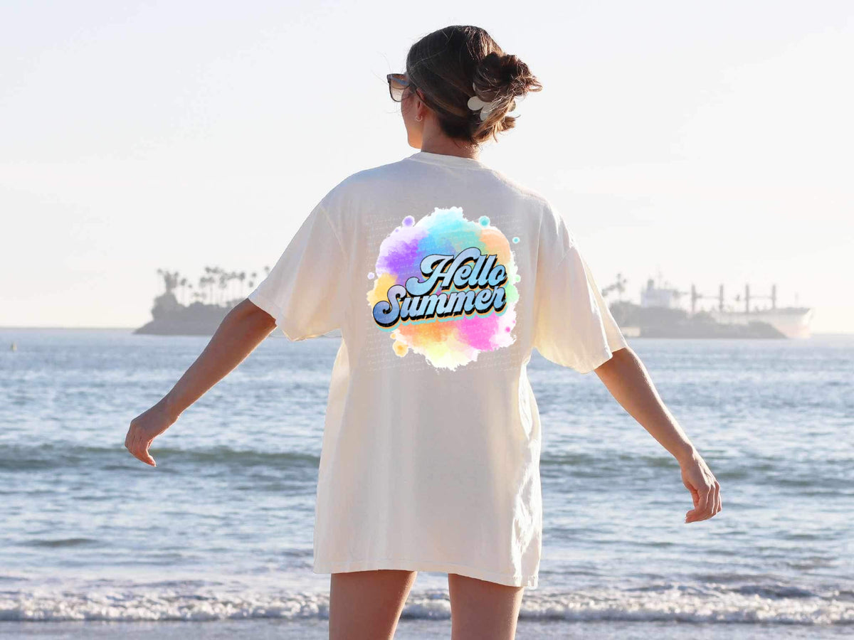 Hello summer paint splat background 28015 DTF transfer