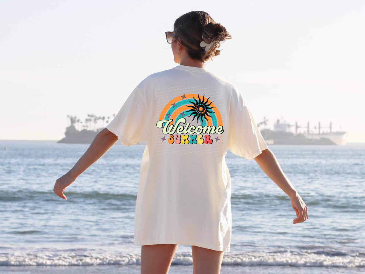 Welcome summer groovy sun rainbow 28016 DTF transfer