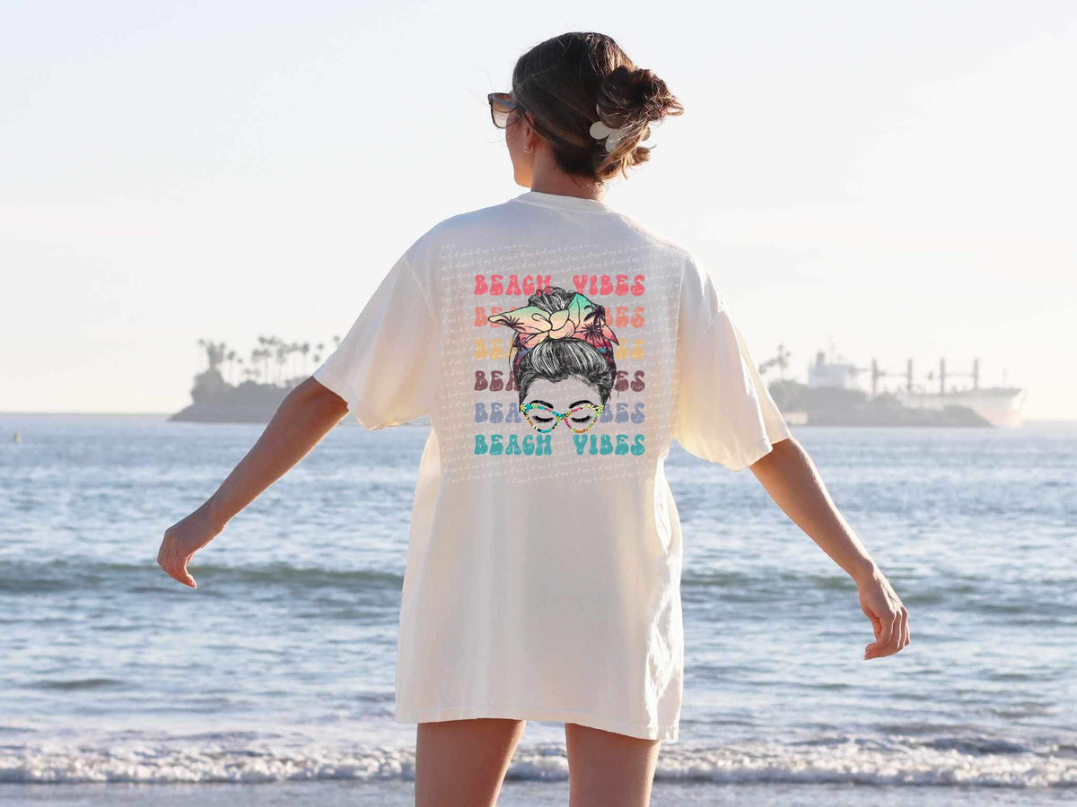 Beach vibes stacked head with bun 28020 DTF transfer