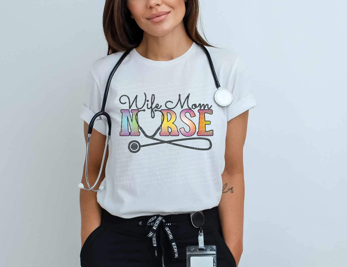 Wife mom Nurse tie dye 28103 DTF transfer