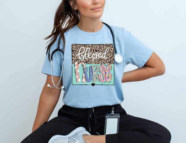 Blessed nurse leopard teal 28099 DTF transfer