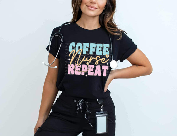 Coffee nurse repeat (blue, yellow, pink) 28113 DTF transfer