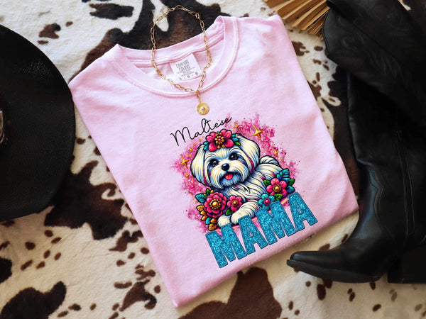 Maltese mama WHITE dog sequin 28165 DTF transfer