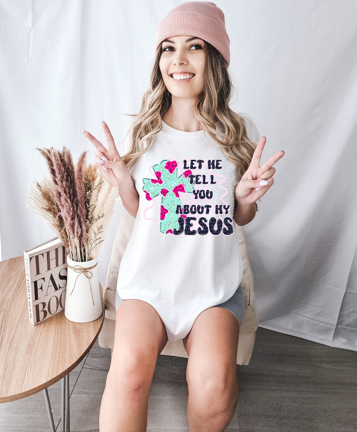 Let me tell you about my jesus pink teal cross   28314 DTF transfer